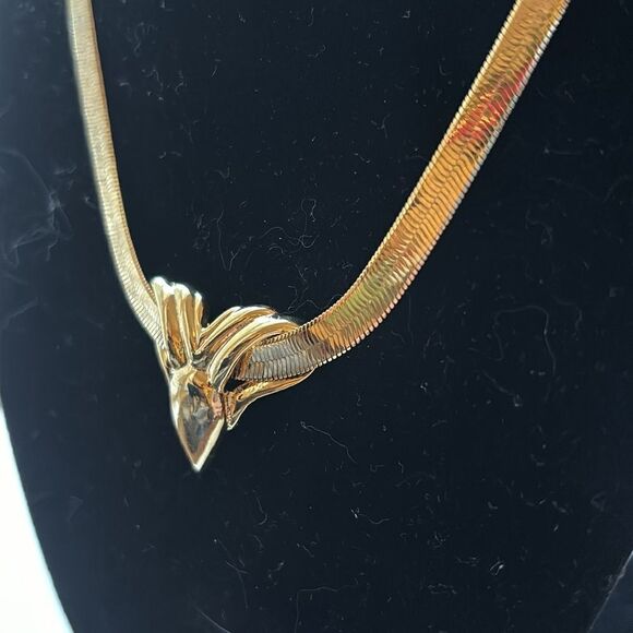 Vintage Art Deco Gold Tone Necklace with Shaped Slider Pendant 18” - Picture 3 of 6